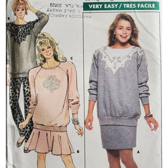 Vintage 80s Butterick Pattern 5901 Uncut Sweatshirt Skirt Pants 18 20 22 - Picture 1 of 4